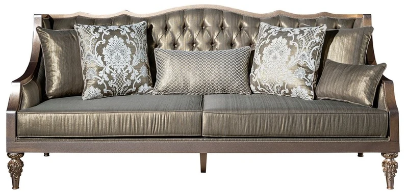 Casa Padrino Luxus Barock Wohnzimmer Set Grün / Silber / Kupfer / Gold - 2 Sofas & 2 Sessel & 1 Couchtisch - Wohnzimmer Möbel im Barockstil - Edel & Prunkvoll