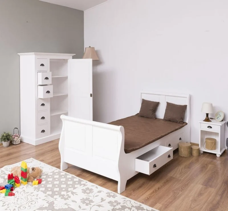 Casa Padrino Landhausstil Massivholz Kinderzimmer Möbel Set Weiß - 1 Einzelbett & 1 Kleiderschrank & 1 Nachttisch - Landhausstil Möbel