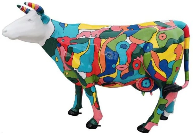 Casa Padrino Designer Gartendeko Skulptur Kuh Bunt 210 x 55 x H. 147 cm - Riesige wetterbeständige Dekofigur - Lebensgroße Tierfigur