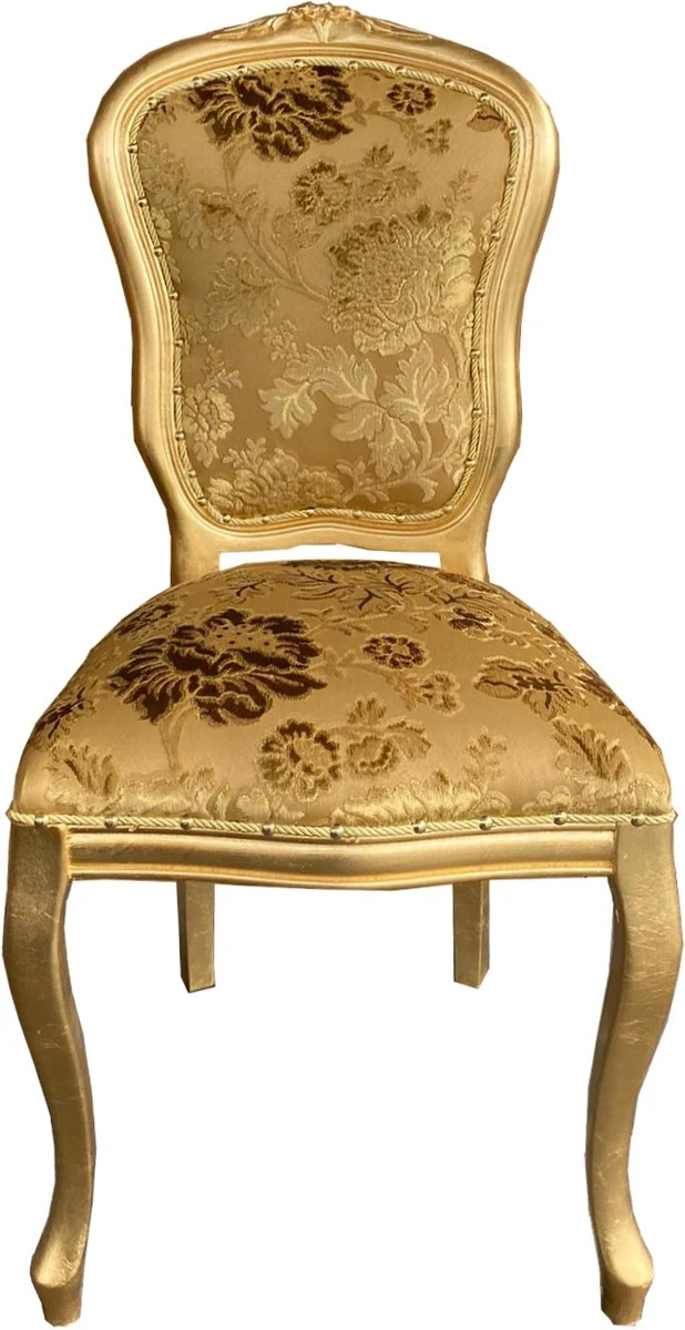 Casa Padrino Luxus Barock Esszimmer Stuhl Set mit elegantem Muster Gold 50 x 60 x H. 104 cm - Küchen Stühle 6er Set - Barock Esszimmer Möbel