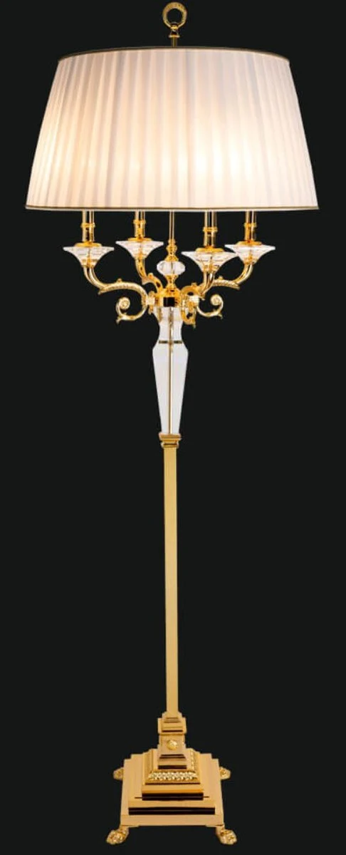 Casa Padrino Luxus Barock Stehleuchte Gold / Weiß Ø 65 x H. 185 cm - Elegante Barockstil Stehlampe mit edlem Kristallglas - Barockstil Möbel