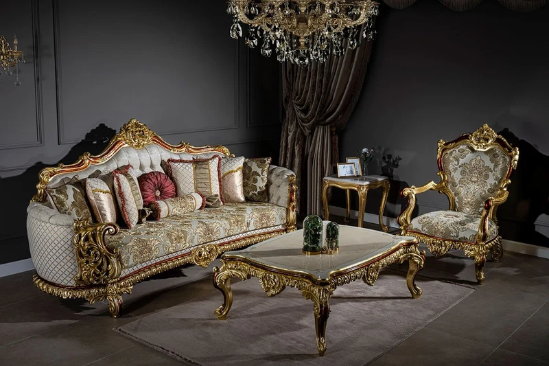 Casa Padrino Luxus Barock Sessel Grau / Rot / Gold 82 x 78 x H. 123 cm - Prunkvoller Massivholz Wohnzimmer Sessel mit elegantem Muster - Barock Möbel