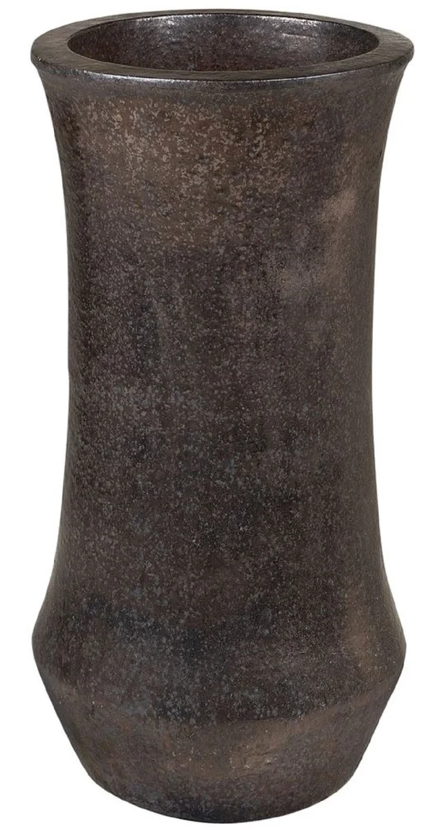 Casa Padrino Jugendstil Blumentopf Schwarz / Bronze Ø 43 x H. 87 cm - Handgefertigter runder Terracotta Pflanzentopf - Garten & Terrassen Deko Accessoires