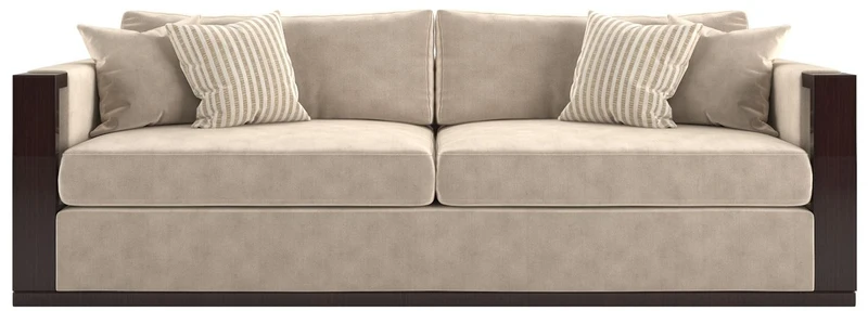 Casa Padrino Luxus Art Deco Samt Sofa Beige / Dunkelbraun Hochglanz / Gold 245 x 95 x H. 75 cm - Edles Wohnzimmer Sofa - Luxus Qualität