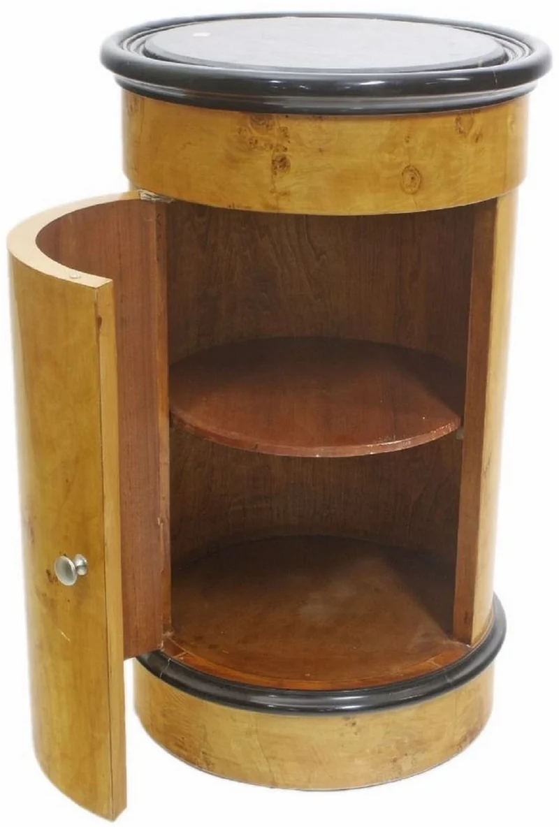 Casa Padrino Art Deco Barschrank Vogelaugenahorn Hellbraun / Schwarz Ø 45 x H. 75 cm - Art Deco Bar Möbel