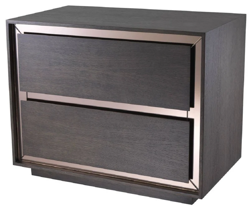 Casa Padrino Luxus Nachttisch Mokka / Bronzefarben 76,5 x 46 x H. 62 cm - Beistelltisch mit 2 Schubladen und Spiegelglas - Luxus Möbel