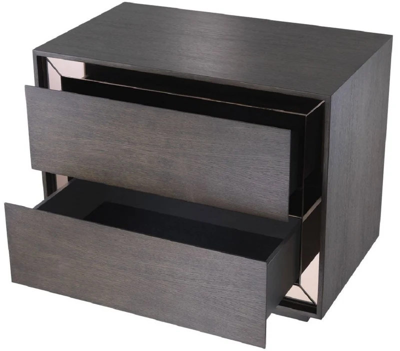 Casa Padrino Luxus Nachttisch Mokka / Bronzefarben 76,5 x 46 x H. 62 cm - Beistelltisch mit 2 Schubladen und Spiegelglas - Luxus Möbel