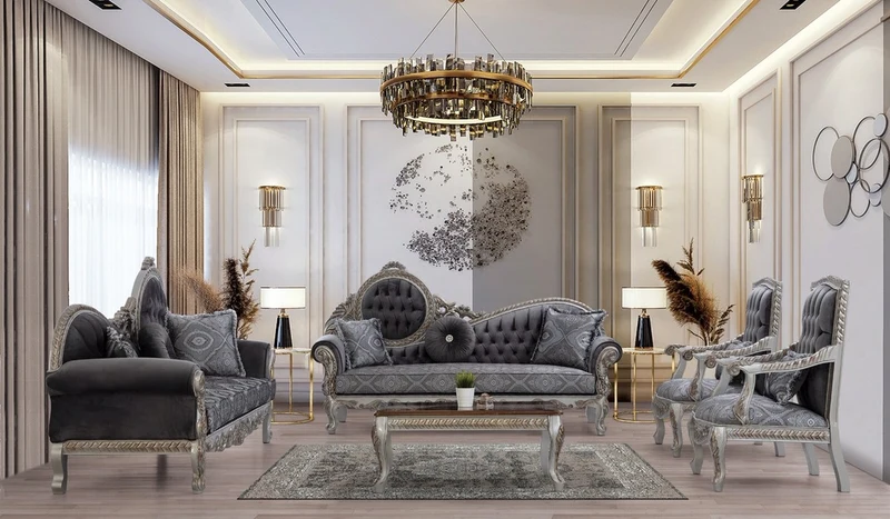 Casa Padrino Luxus Barock Sessel Grau / Blau / Silber / Bronze 80 x 80 x H. 120 cm - Prunkvoller Massivholz Wohnzimmer Sessel mit elegantem Muster und dekorativem Kissen - Barock Wohnzimmer Möbel