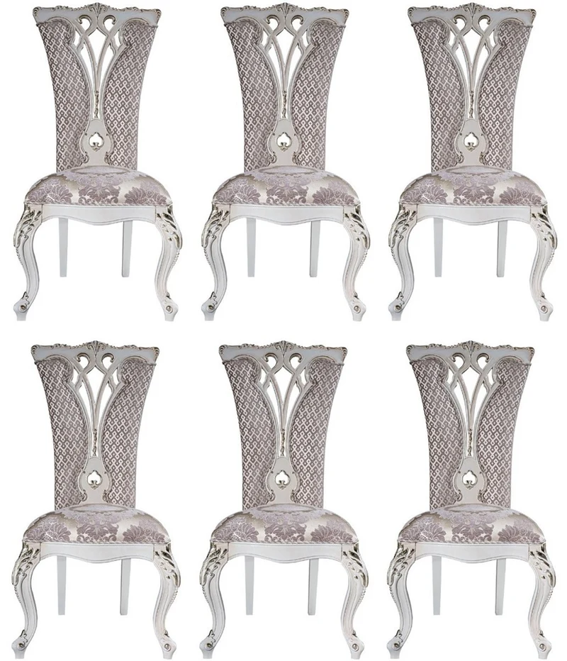 Casa Padrino Luxus Barock Esszimmer Stuhl Set Lila / Beige / Weiß / Gold 57 x 65 x H. 113 cm - Küchen Stühle 6er Set - Prunkvolle Barock Esszimmer Möbel