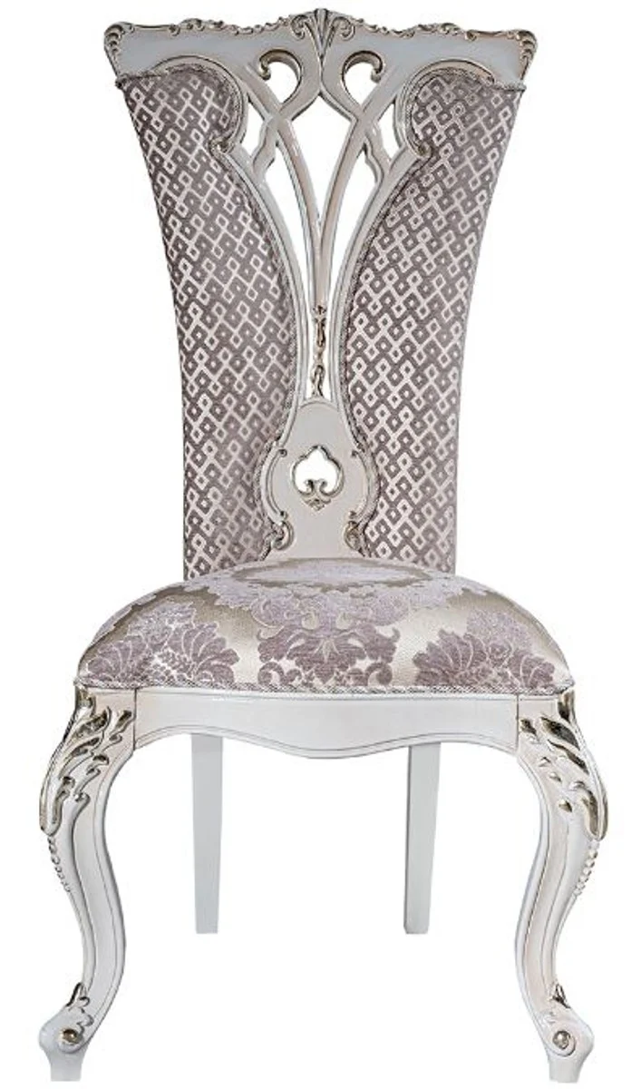 Casa Padrino Luxus Barock Esszimmer Stuhl Set Lila / Beige / Weiß / Gold 57 x 65 x H. 113 cm - Küchen Stühle 6er Set - Prunkvolle Barock Esszimmer Möbel