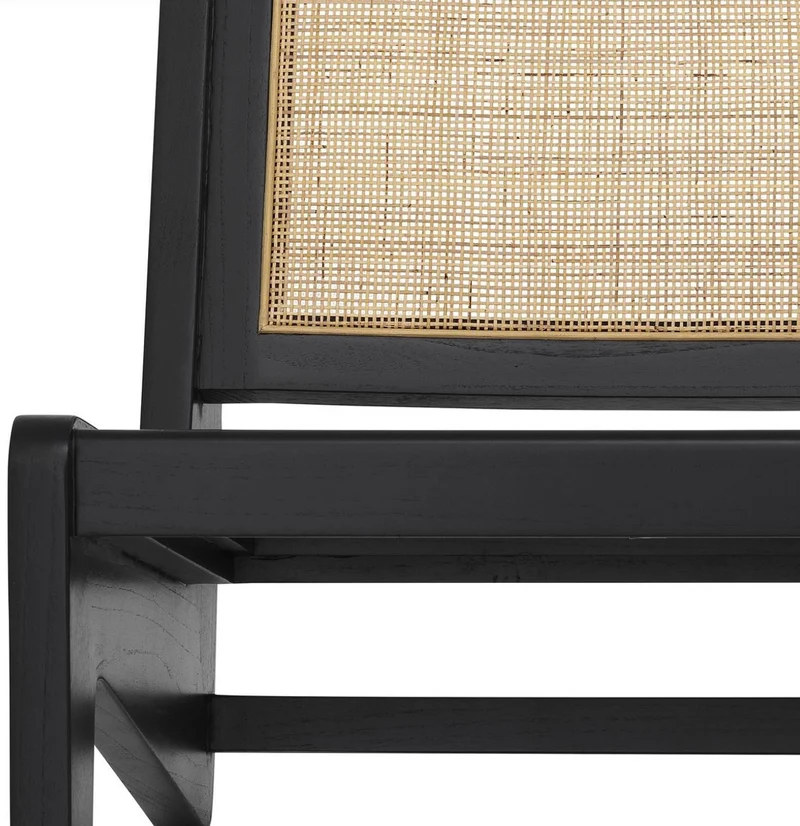 Casa Padrino Designer Wohnzimmer Sessel Schwarz / Naturfarben 75 x 89 x H. 77,5 cm - Massivholz Sessel mit handgewebtem Rattangeflecht - Luxus Möbel