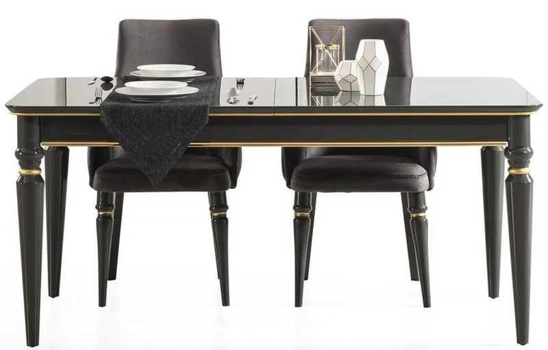 Casa Padrino Luxus Art Deco Esstisch Grau / Gold 170-208 x 90 x H. 76 cm - Edler ausziehbarer Esszimmertisch - Art Deco Esszimmer Möbel