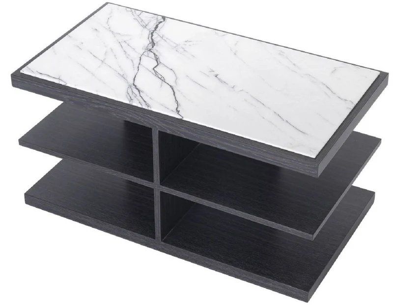 Casa Padrino Luxus Beistelltisch Weiß / Lila / Anthrazitgrau 92 x 50 x H. 48 cm - Massivholz Tisch mit Marmorplatte - Wohnzimmer Möbel - Luxus Möbel