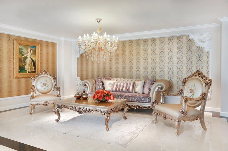 Casa Padrino Luxus Barock Sofa Lila / Creme / Beige / Kupferfarben 260 x 100 x H. 90 cm - Prunkvolles Wohnzimmer Sofa mit edlem Muster - Barock Wohnzimmer Möbel