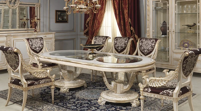Casa Padrino Luxus Barock Esszimmer Stuhl Set Lila / Silber / Weiß / Gold 62 x 74 x H. 103 cm - Prunkvolles Küchen Stühle 4er Set - Hotel Restaurant Schloss Möbel - Luxus Qualität - Made in Italy