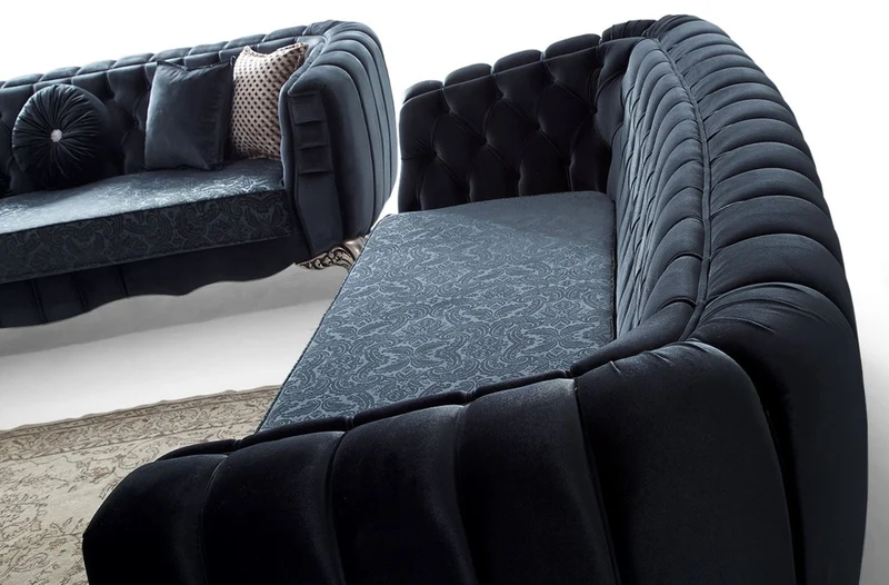 Casa Padrino Luxus Barock Wohnzimmer Set Blau / Silber - 2 Sofas & 2 Sessel & 1 Couchtisch - Elegante Wohnzimmer Möbel im Barockstil