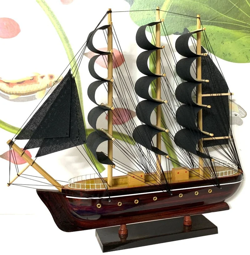 Casa Padrino Deko Segelschiff Belem mit Massivholz Ständer Braun / Schwarz - Verschiedene Größen - Handgefertigtes Schiff Holzschiff - Deko Accessoires