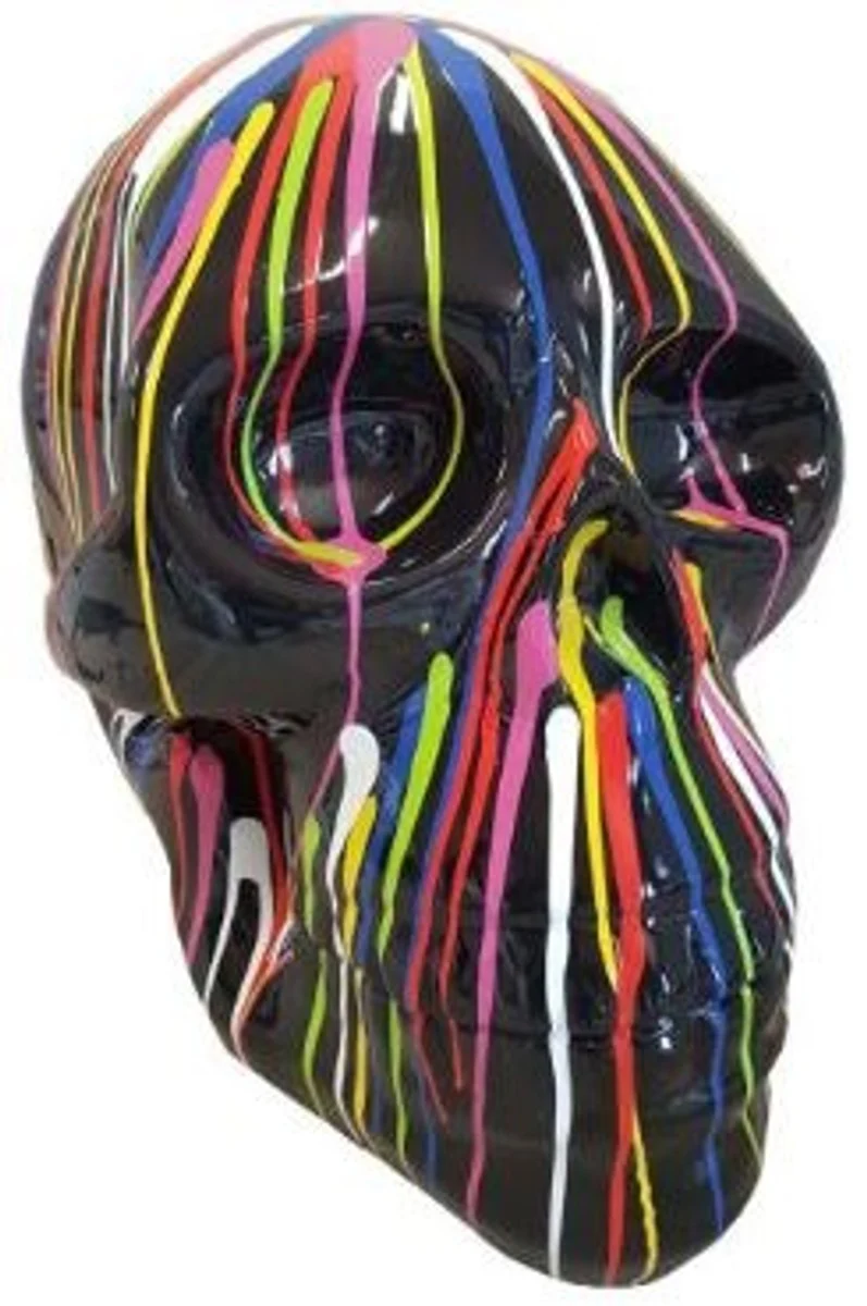 Casa Padrino Designer Deko Skulptur Totenkopf Schwarz / Mehrfarbig 44 x 58 x H. 66 cm - Wetterbeständige Dekofigur - Wohnzimmer Deko - Garten Deko