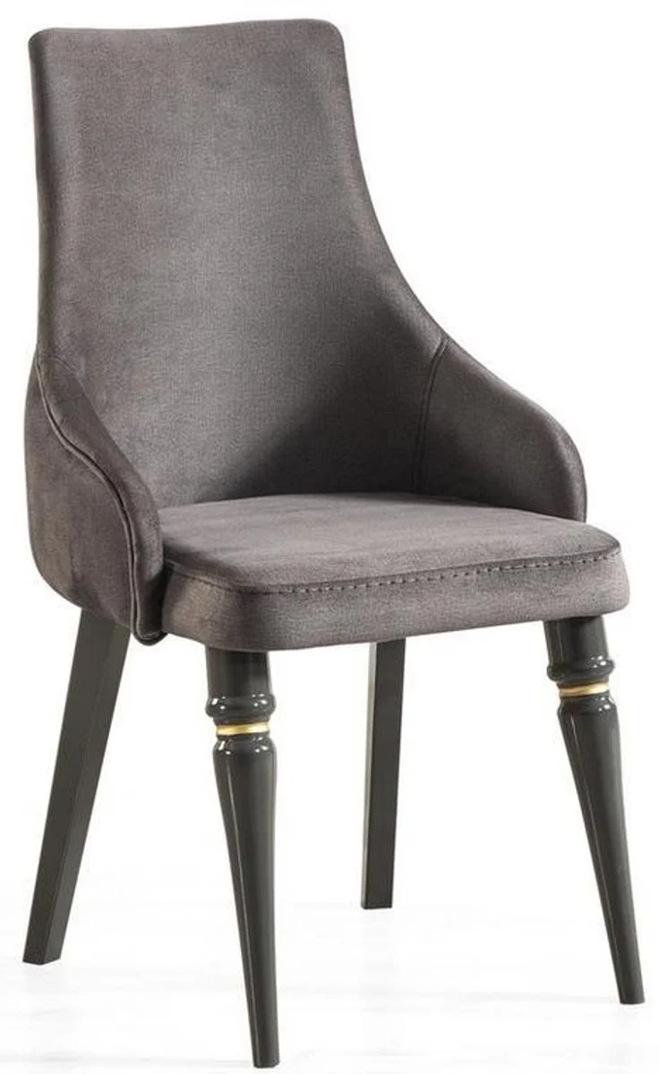 Casa Padrino Luxus Art Deco Esszimmer Stuhl Set Grau / Gold 57 x 55 x H. 98 cm - Edles Küchen Stühle 6er Set - Art Deco Esszimmer Möbel