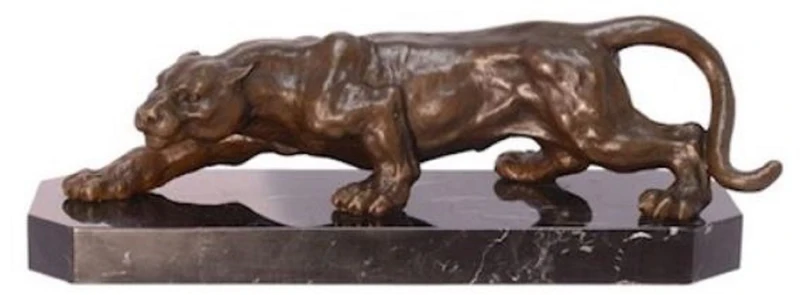 Casa Padrino Luxus Bronzefigur Panther Bronzefarben / Schwarz 42,8 x 14,9 x H. 13,8 cm - Elegante Bronze Skulptur mit Marmorsockel - Deko Accessoires