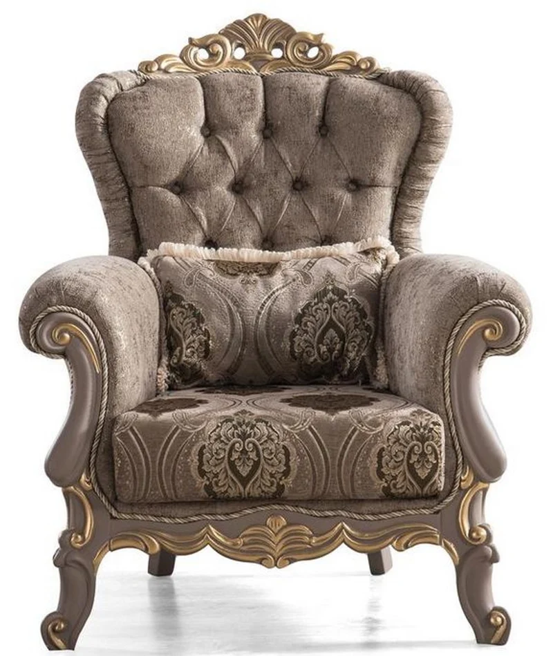 Casa Padrino Luxus Barock Wohnzimmer Set Braun / Grau / Gold - 2 Sofas & 2 Sessel & 1 Couchtisch - Prunkvolle Barock Wohnzimmer Möbel