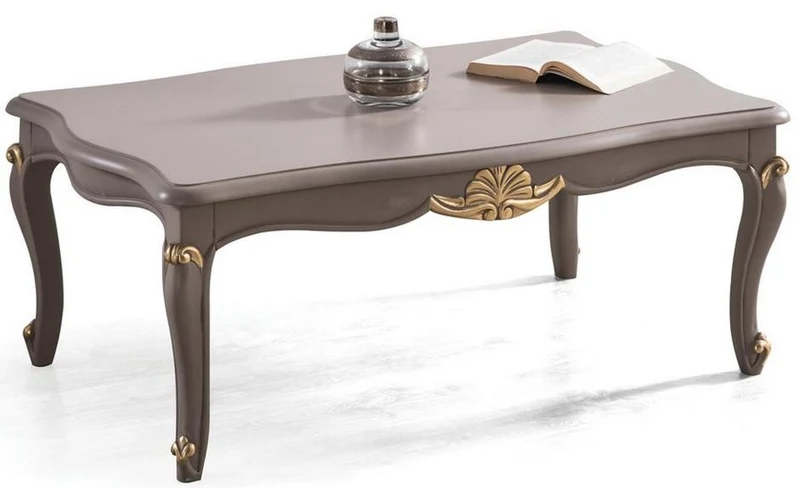 Casa Padrino Luxus Barock Couchtisch Grau / Gold 110 x 77 x H. 45 cm - Massivholz Wohnzimmertisch im Barockstil - Edle Wohnzimmer Möbel im Barockstil