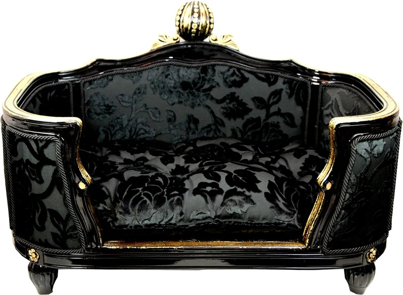 Pompöös by Casa Padrino Luxus Barock Hunde & Katzenbett Deluxe Schwarz Bouquet Muster / Gold von Harald Glööckler