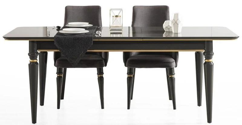 Casa Padrino Luxus Art Deco Esszimmer Set Grau / Gold - 1 ausziehbarer Esszimmertisch & 6 Esszimmerstühle - Art Deco Esszimmer Möbel - Luxus Qualität