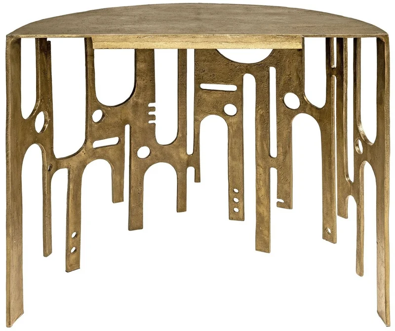 Casa Padrino Designer Aluminium Konsole Bronzefarben 90 x 45 x H. 75 - Halbrunder Konsolentisch - Wohnzimmer Möbel - Luxus Kollektion
