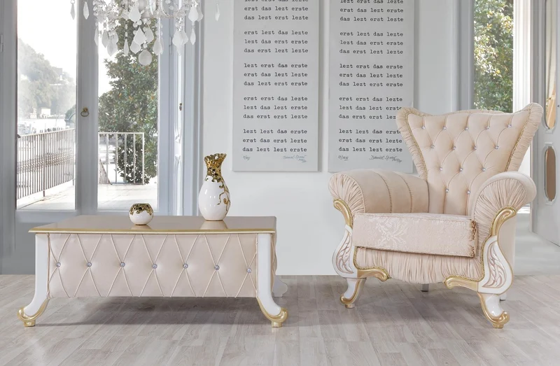 Casa Padrino Barock Couchtisch Beige / Weiß / Gold 100 x 64 x H. 43 cm - Edler Barockstil Wohnzimmertisch mit Glitzersteinen - Barock Möbel