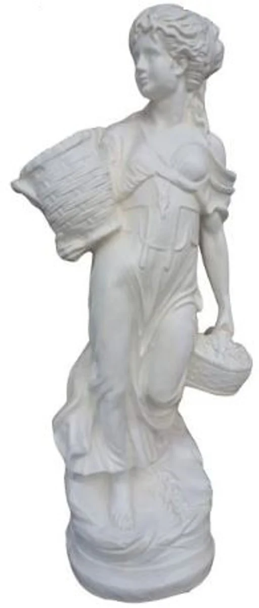 Casa Padrino Jugendstil Skulptur Frau mit Körben Weiß H. 135 cm - Wetterbeständige Garten & Terrassen Dekofigur - Barock & Jugendstil Gartendeko Accessoires