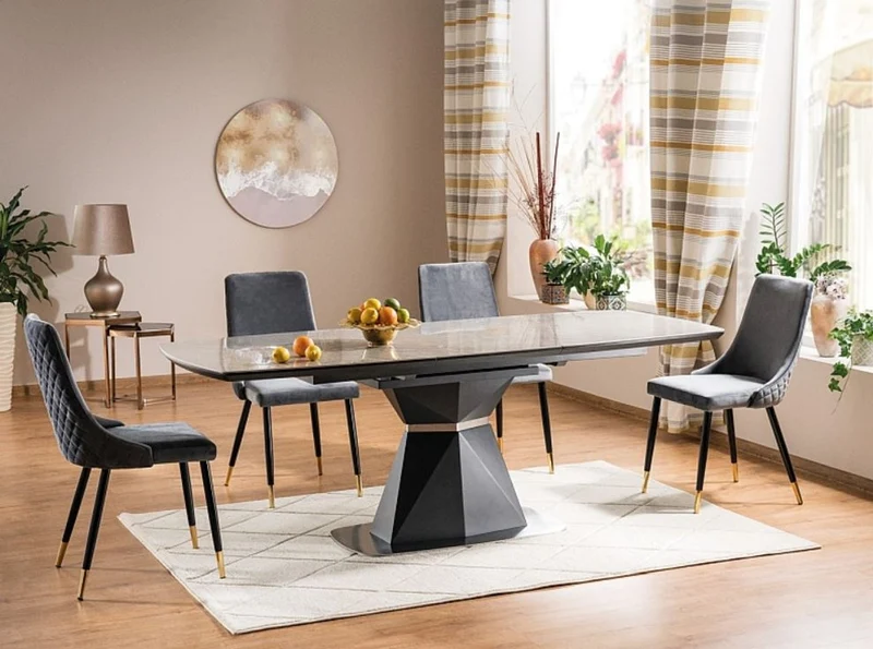 Casa Padrino Luxus Esstisch Grau / Matt Anthrazit 160-210 x 90 x H. 76 cm - Moderner ausziehbarer Esszimmertisch mit Keramikplatten in Marmoroptik - Luxus Esszimmer Möbel
