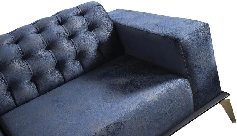 Casa Padrino Luxus Art Deco Chesterfield Sofa Blau / Grau / Schwarz / Messingfarben 236 x 99 x H. 86 cm - Edles Wohnzimmer Sofa mit dekorativen Kissen - Luxus Qualität