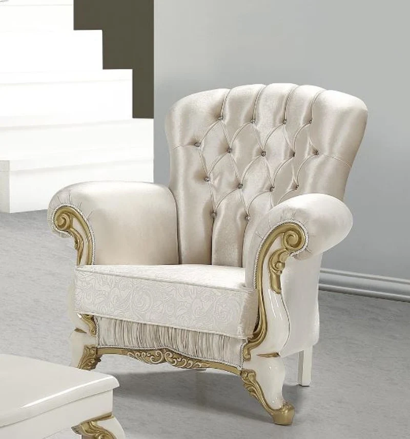 Casa Padrino Barock Sessel mit Glitzersteinen Champagnerfarben / Creme / Gold 112 x 85 x H. 112 cm - Wohnzimmer Möbel - Edel & Prunkvoll