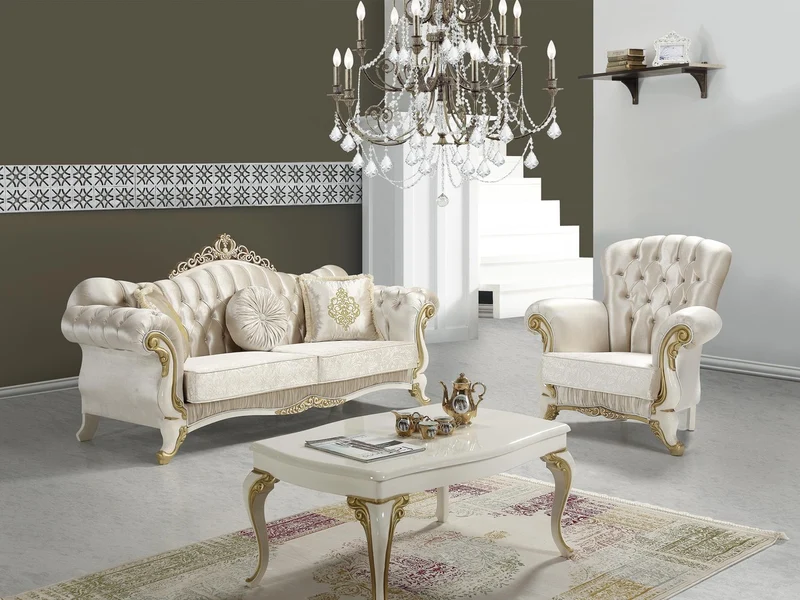 Casa Padrino Barock Sessel mit Glitzersteinen Champagnerfarben / Creme / Gold 112 x 85 x H. 112 cm - Wohnzimmer Möbel - Edel & Prunkvoll