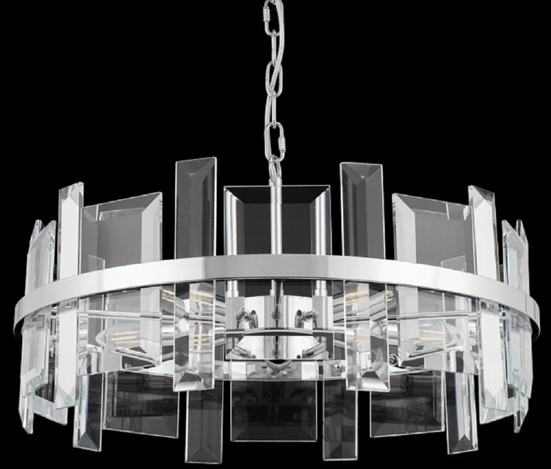 Casa Padrino Hängeleuchte Silber Ø 60 cm - Moderne runde Hängelampe mit Metallrahmen und Glasplatten - Designer Leuchten