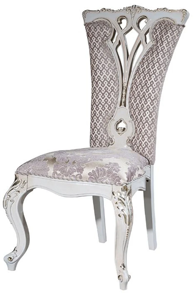 Casa Padrino Luxus Barock Esszimmer Set Lila / Beige / Weiß / Gold - 1 Ovaler Esstisch & 6 Esszimmerstühle mit elegantem Muster - Barock Esszimmer Möbel - Edel & Prunkvoll