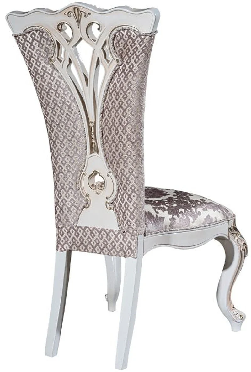 Casa Padrino Luxus Barock Esszimmer Set Lila / Beige / Weiß / Gold - 1 Ovaler Esstisch & 6 Esszimmerstühle mit elegantem Muster - Barock Esszimmer Möbel - Edel & Prunkvoll