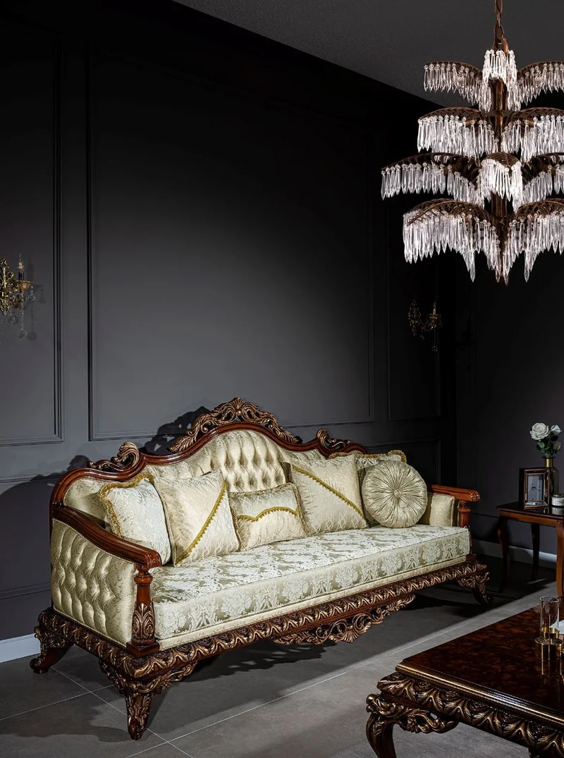 Casa Padrino Luxus Barock Sofa Gold / Braun / Bronze 245 x 92 x H. 127 cm - Wohnzimmer Sofa mit elegantem Muster und dekorativen Kissen - Edle Barock Möbel