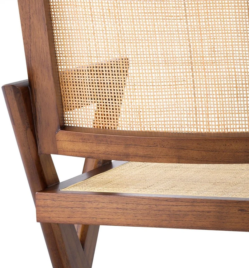 Casa Padrino Luxus Esszimmerstuhl Braun / Naturfarben 53 x 57 x H. 84,5 cm - Massivholz Stuhl mit Armlehnen und handgewebtem Rattangeflecht - Luxus Esszimmer Möbel