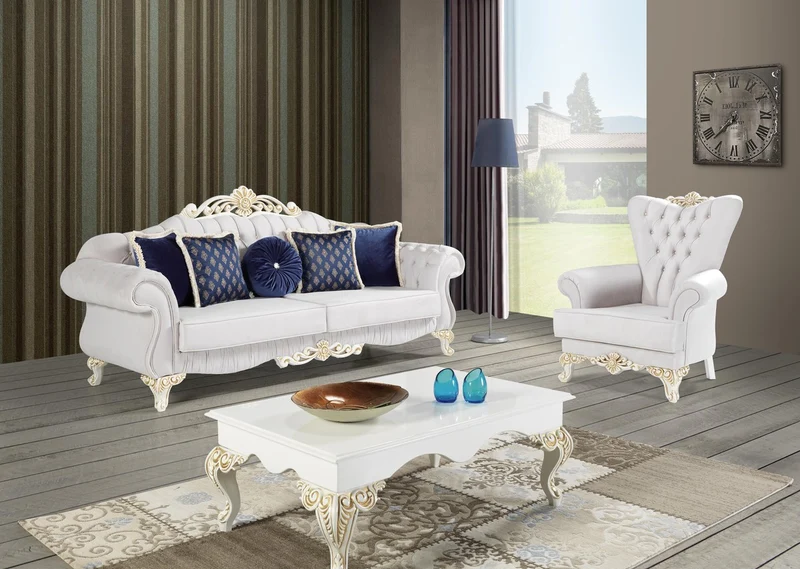 Casa Padrino Barock Couchtisch Weiß / Creme / Gold 105 x 75 x H. 42 cm - Barockstil Wohnzimmertisch - Barock Wohnzimmer Möbel