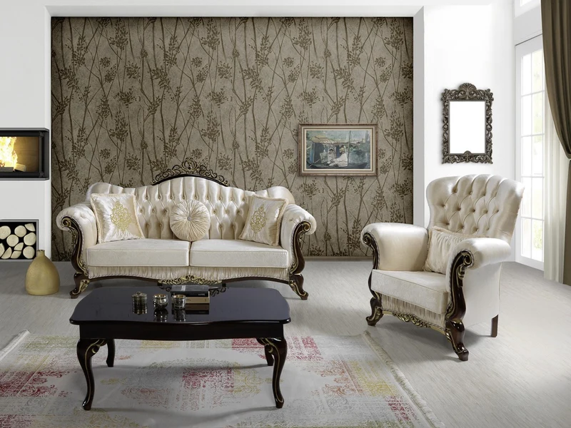 Casa Padrino Barock Sessel mit Glitzersteinen Champagnerfarben / Schwarz / Gold 112 x 85 x H. 112 cm - Edle Wohnzimmer Möbel im Barockstil