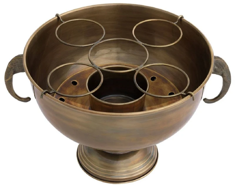 Casa Padrino Luxus Edelstahl Champagnerkühler mit 2 Messing Elefantenkopf Tragegriffen Vintage Messingfarben 49 x 39 x H. 29 cm - Sektkühler - Weinkühler - Hotel & Restaurant Accessoires