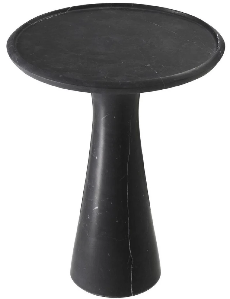 Casa Padrino Luxus Beistelltisch Schwarz Ø 46,5 x H. 60 cm - Runder Beistelltisch aus hochwertigem Marmor - Luxus Wohnzimmer Möbel