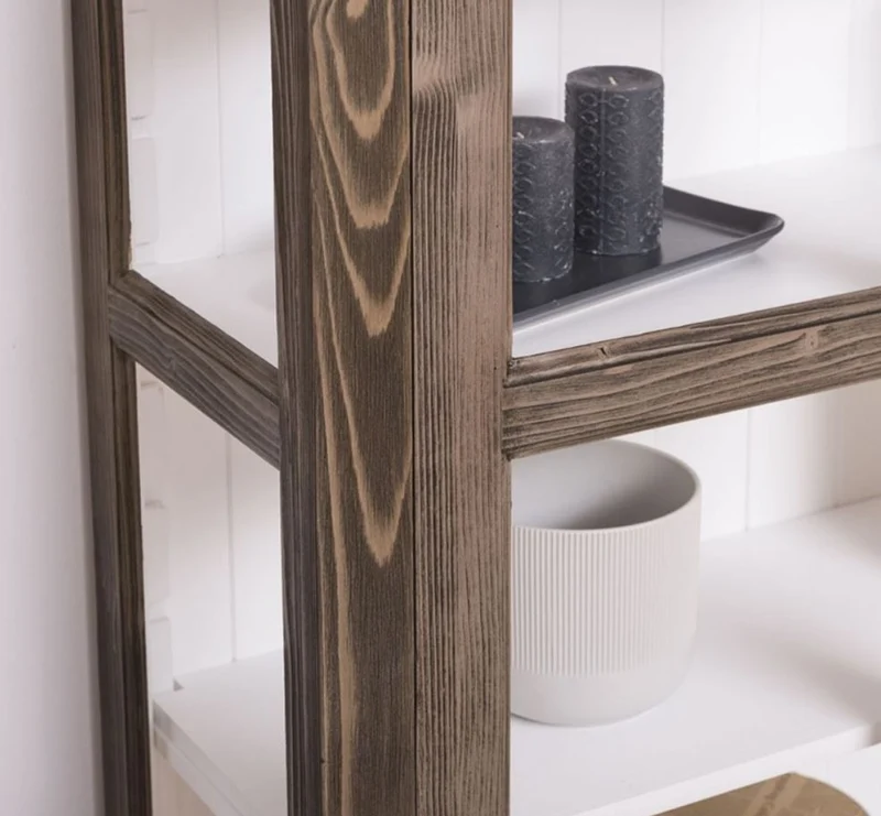 Casa Padrino Landhausstil Vitrine Braun / Weiß 109 x 40 x H. 210 cm - Massivholz Schrank mit 2 Glastüren - Vitrinenschrank - Landhausstil Möbel