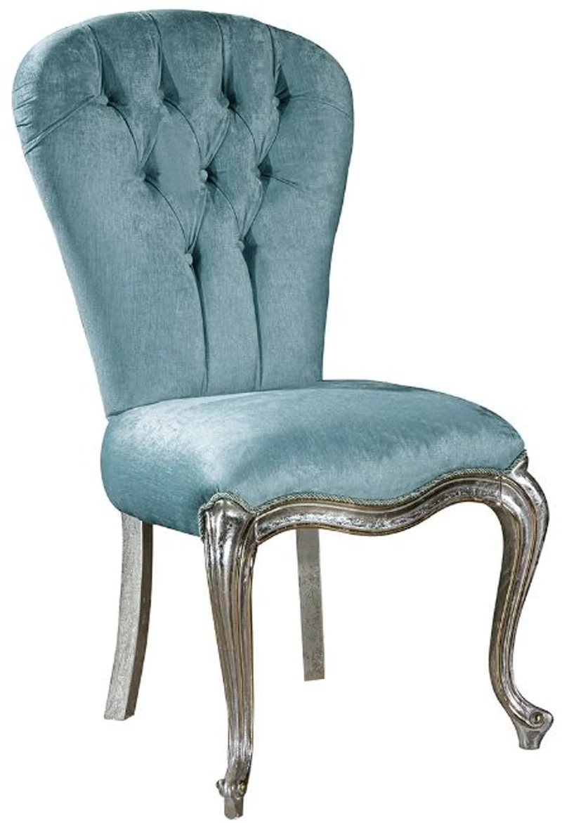 Casa Padrino Luxus Barock Esszimmer Stuhl Set Hellblau / Silber 55 x 55 x H. 107 cm - Küchen Stühle 6er Set - Edle Barock Esszimmer Möbel
