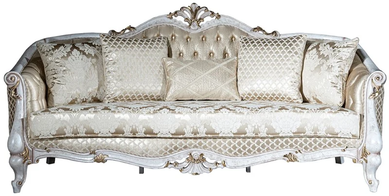 Casa Padrino Luxus Barock Wohnzimmer Set Gold Muster / Antik Weiß / Gold - 2 Sofas & 2 Sessel & 1 Couchtisch - Wohnzimmer Möbel im Barockstil - Edel & Prunkvoll