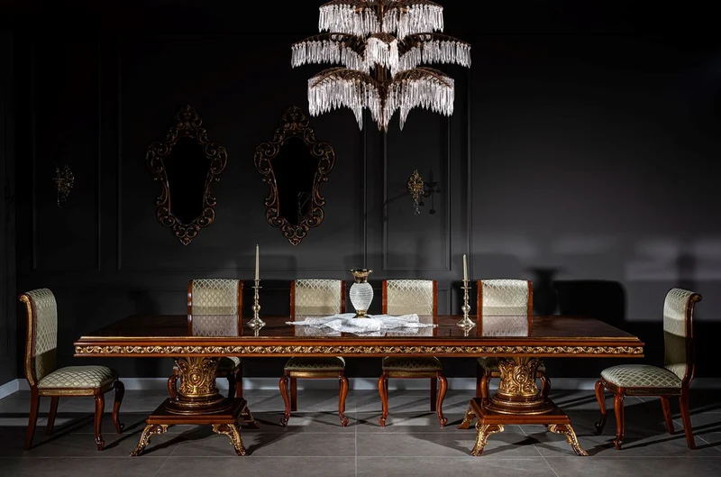 Casa Padrino Luxus Barock Esszimmer Stuhl Set Gold Muster / Braun / Gold 50 x 55 x H. 105 cm - Edles Küchen Stühle 6er Set - Barock Esszimmer Möbel