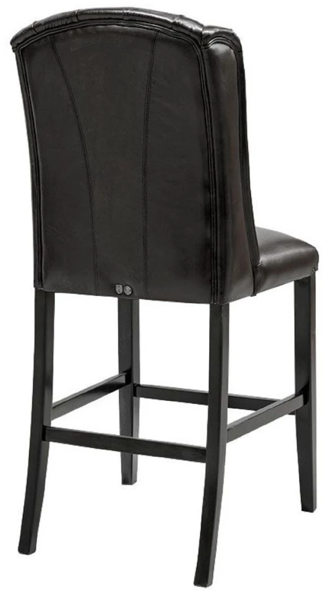 Casa Padrino Luxus Chesterfield Echtleder Barstuhl Schwarz 75 x 65 x H. 106 cm - Massivholz Barhocker mit Büffelleder - Chesterfield Bar Möbel