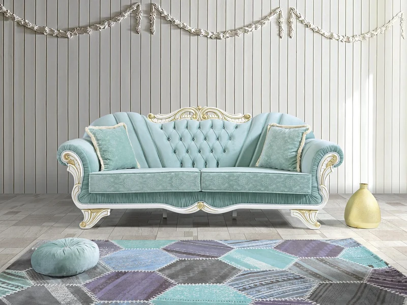 Casa Padrino Barock Wohnzimmer Set Hellgrün / Weiß / Gold - 2 Sofas & 2 Sessel & 1 Couchtisch - Edle Wohnzimmer Möbel im Barockstil